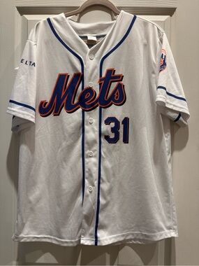 New York Mets #31 Piazza: FUN Home Jersey - White with Blue & Orange size XL